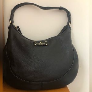 Kate Spade New York Large Black Leather Zipper Closure Hobo Shoulder Bag